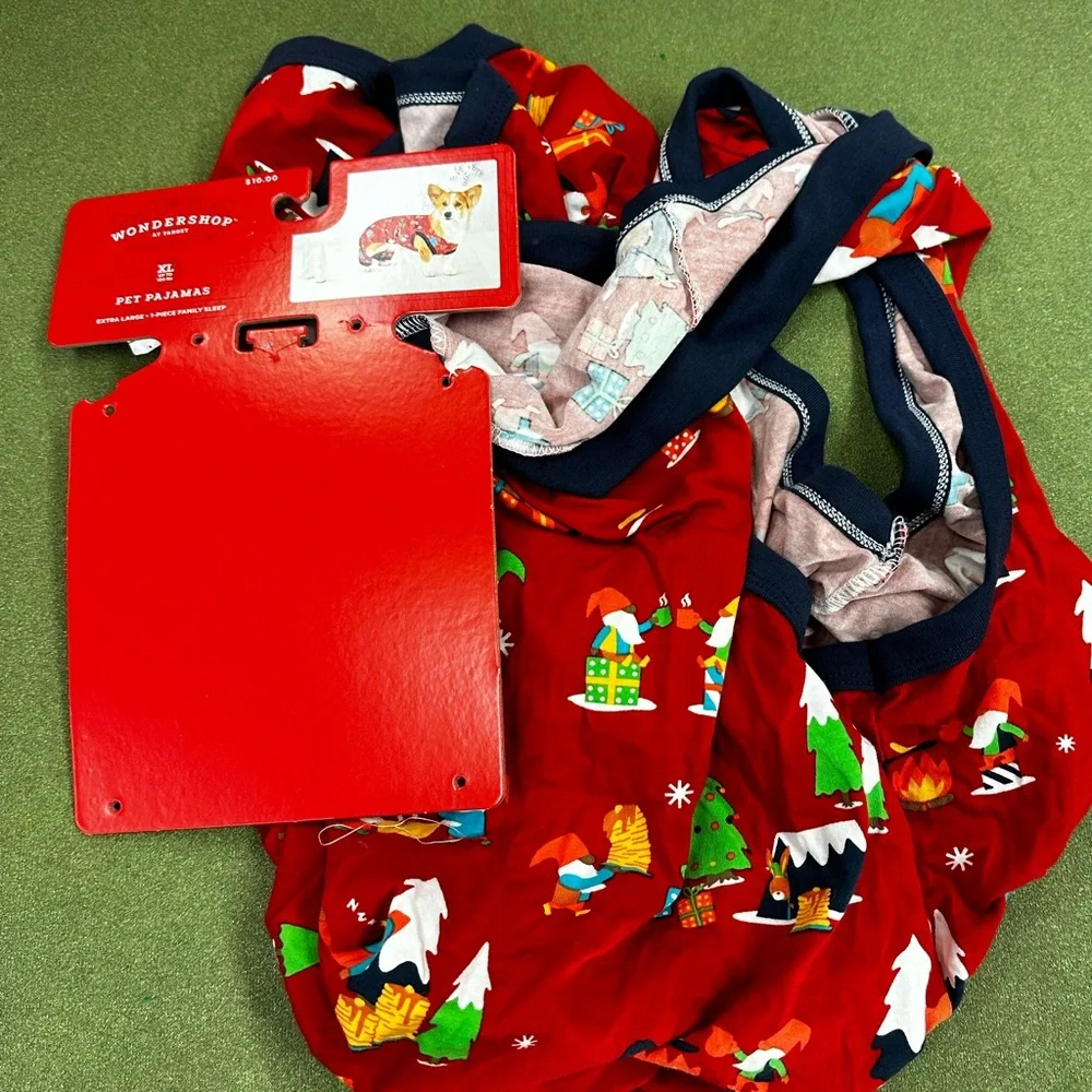 Wondershop Dogs Christmas PJs various sizes red with gnomes‎